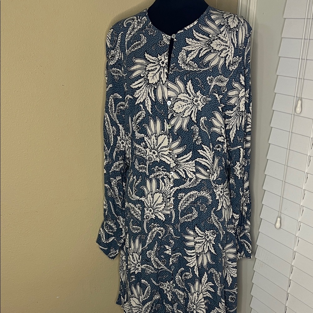 H&M Blue and White Long Sleeve Dress